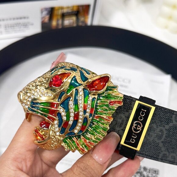 Gucci GG Bengal Tiger Leather Belt w/ Silver Buckle Unisex 90/36 - Picture 5 of 6